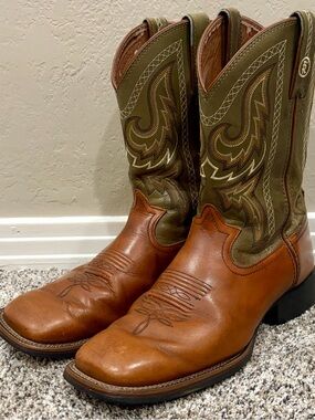 Tony Lama Brown Leather Cowboy Boots with Olive Shaft